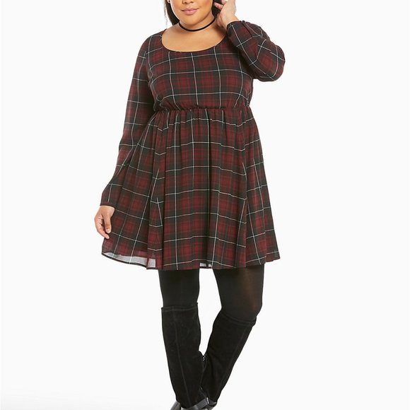 NWT TORRID RED PLAID CROSSBACK SKATER DRESS MIDI Size 2 2X - Picture 2 of 5